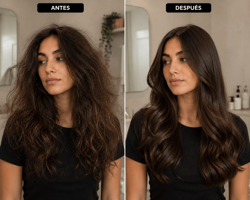 Mismo cabello: encrespado y esponjado vs. liso, definido y con brillo.