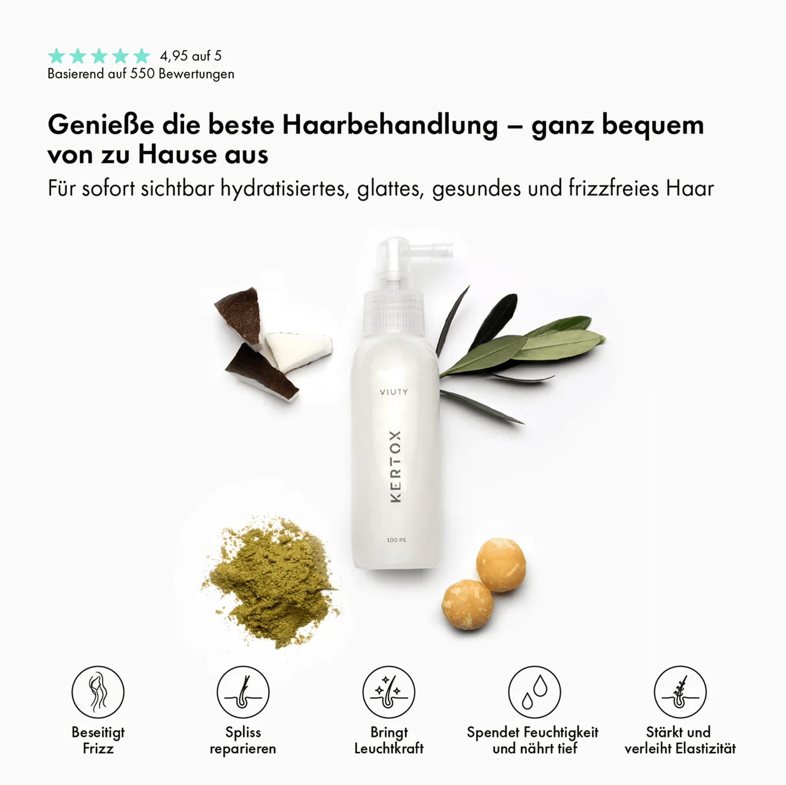 Kertox 100 ml, sofortige Haarbotox - Behandlung mit Soforteffekt - Viuty